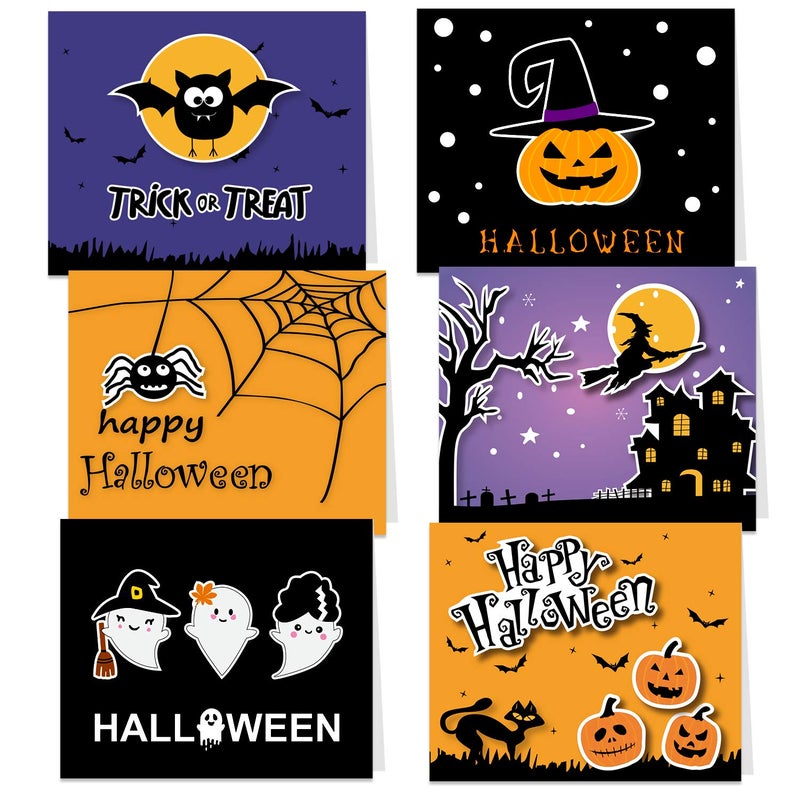 TUPARKA 30 Pack Halloween Greeting Cards with Envelopes and Halloween Stickers, 6 Halloween Designs - Image 1